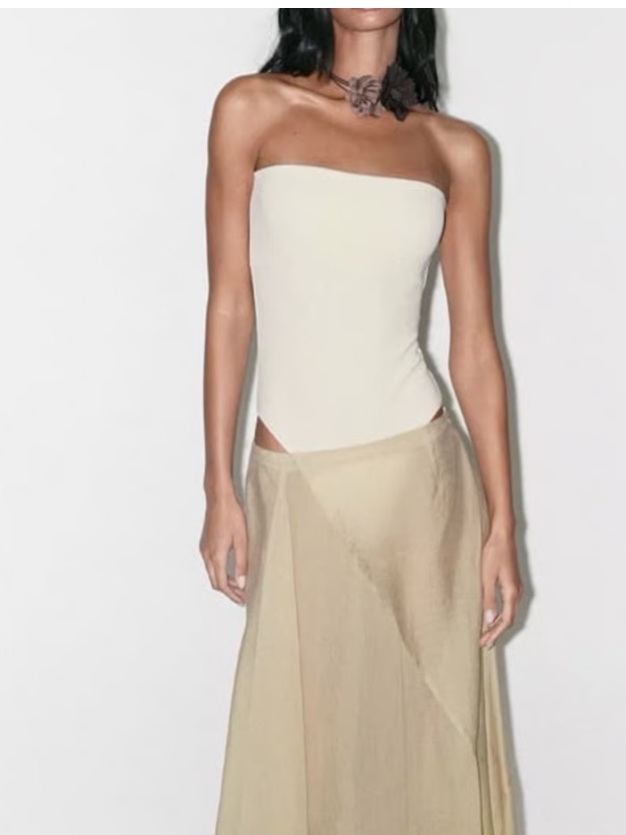 Zara Cream Strapless Bandeau Bodysuit